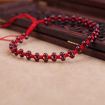 

Garnet Anklet Womens Bracelet Hand-knitted Red Rope Bracelet Ethnic Wind Jewelry