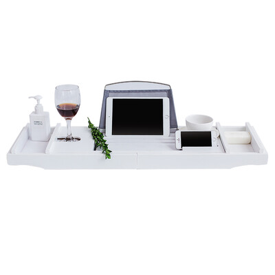 

Bathtub Caddy Tray Bamboo Spa Bathtub Caddy Organizer Book Wine Holder Nonslip Bottom Extendable Sides