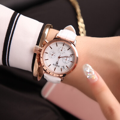 

Korean version of the trend of the three-eye six-needle with a calendar large fashion watch ladies quartz watch