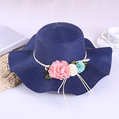 

South Korea hand-woven wave edge straw hat bow beach sun hat beach vacation photo sun hat woman