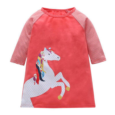 

Cartoon Horse Baby Girls Dresses Stripe Long Sleeve Kids Princess Costume