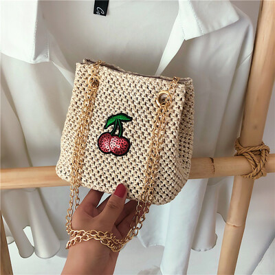 

Inssen summer small bag female 2019 new fashion holiday straw bag girl chain slung bucket bag