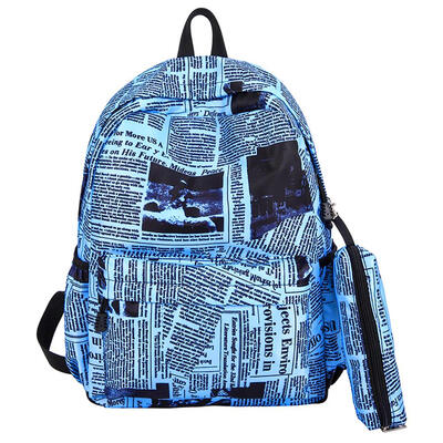

2pcsset Fashion Travel Backpacks Men Nylon Letter Print Knapsack Pen Bags