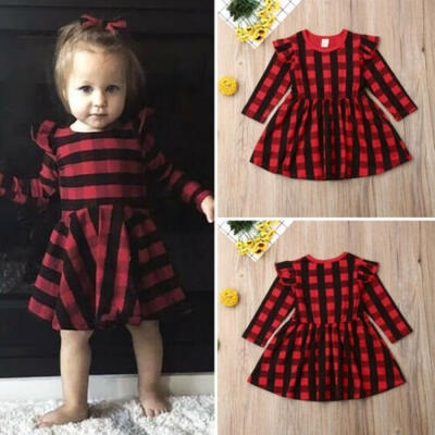 

Christmas Toddler Baby Girl Princess Party Dress Red Plaid Tutu Dresses