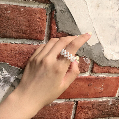 

2019 new brand design soft wind imitation ladies pearl ring generous minimalist temperament ring for women