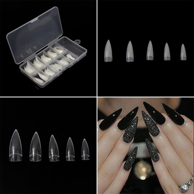 

100Pcs Nail Art Natural Half Cover Oval Sharp End Stiletto Long False Tips Manicure Artificial Nails