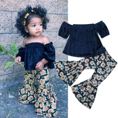 

Kids Baby Girl Off Shoulder Crop Top Bell-Bottom Floral Pants Outfit Set Clothes