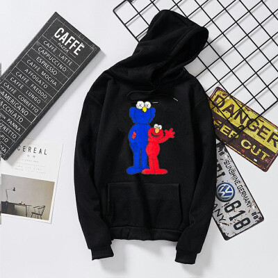 

Couple Embroidered Print Hooded Couple Sweatshirt O-Neck Standard Thickness Print Loose Type Top