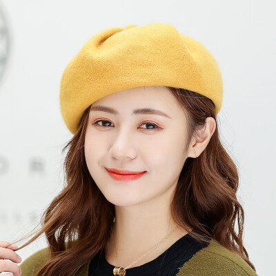 

Wholesale new autumn&winter solid-colored fur-tie lady wool knitted painter hat fashion beret