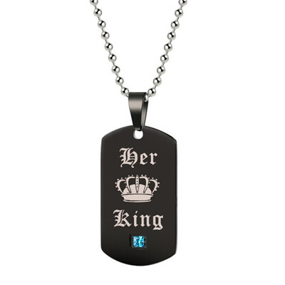 

Couple Necklace Jewelry Her King & His Queen Black Stainless Steel Choker For Lovers Drop shipping