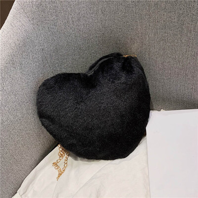 

Tailored Fashion Women Plush Solid Color Chain Love shape Shoulder Bag Messenger Bag