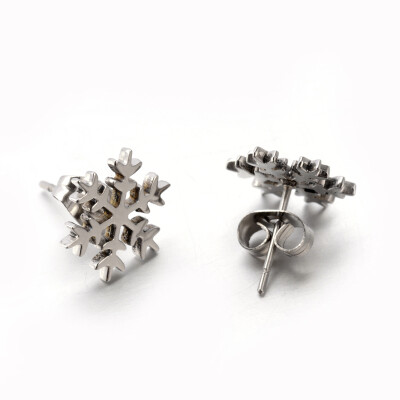 

304 Stainless Steel Ear Studs Snowflake Platinum 12x12mm Pin 08mm