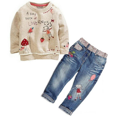 

Kids Baby Girls Clothing Tops Sweater Jeans Trousers suit Set Outfit