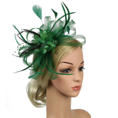 

Women Ladies Fascinator Flower Feather Hat Headband Wedding Party Mesh Headpiece