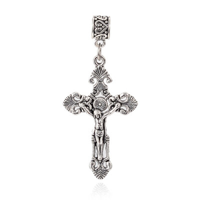 

Tibetan Style Alloy European Dangle Pendants Crucifix Cross Antique Silver 67mm Hole 5mm