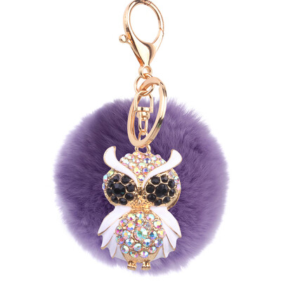 

Car Keychain Handmade Cute Creative Plush Owl Rex Rabbit Hairball Crystal Rhinestone Jewelry Bag Pendant