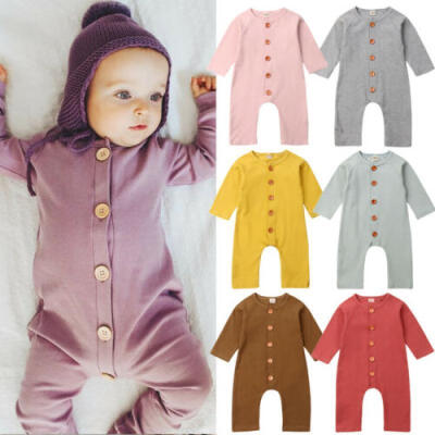 

Newborn Baby Girl Boy Long Sleeve Solid Romper Bodysuit Jumpsuit Outfits Clothes