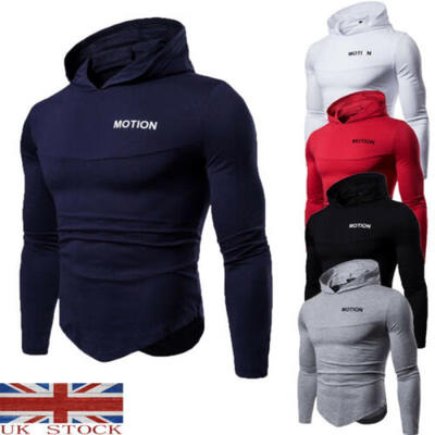 

UK Hooded T-Shirt Mens Long Sleeve Muscle Hoodie Slim Fit Sweatshirt Gym Tops