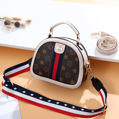 

Summer new old flower semi-circle small bag wide shoulder strap printing contrast color single shoulder diagonal handbag handbag
