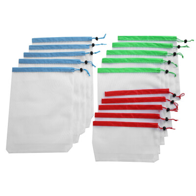 

15Pcs Fruit Vegetable Storage Mesh Bags Portable Reusable Sundries Storage Punch Drawstring Bag