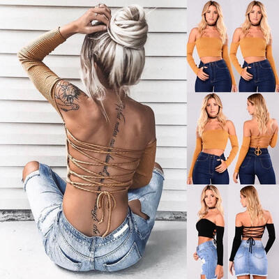 

Sexy Women Casual Off Shoulder Tank Top Vest Blouse Long Sleeve Crop Top YJ