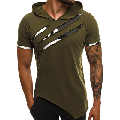 

Toponeto Mens Summer Casual Patchwork Slim Short Sleeve Hooded T Shirt Top Blouse