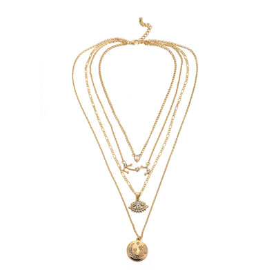 

HuaTang Boho Gold Eye Carved Star Shining Crystal Pendant Necklaces for Women Multi-layer Charm Chains Necklace Jewelry E03110
