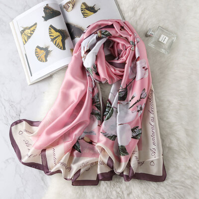 

Womens silk scarf spring plant flower simulation silk scarf Korean version of the wild holiday travel sunscreen shawl summer beach towel