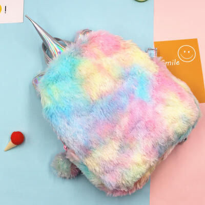 

Unicorn Girl Cute Bags For Women Winter Faux Fur Small Cartoon Girls Travel Schoolbag Plush Backpack