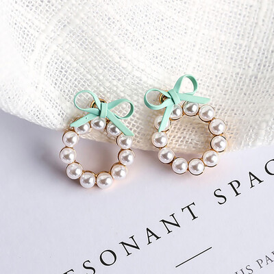 

Bow Earrings For Women Geometry Circle Simulated Pearl Earrings