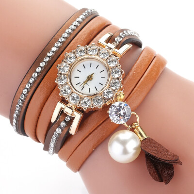 

Duoya brand point drill circle pu belt watch pearl fold fashion ladies bracelet watch