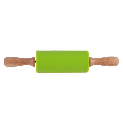 

Non-Stick Rolling Pin Silicone Roller Wood Handle Flour Bake Tool Accessory