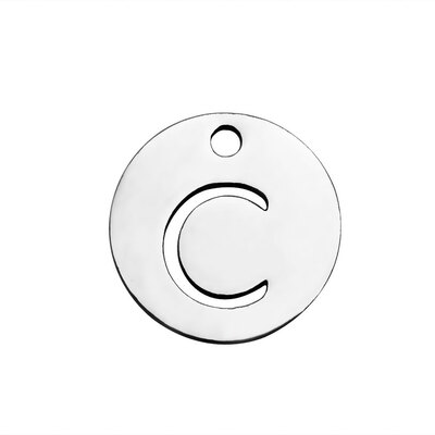 

304 Stainless Steel Charms Flat Round with Letter Stainless Steel Color LetterC 12x1mm Hole 15mm