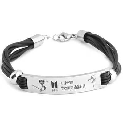 

Kpop BTS DIY Stainless Steel Leather Rope Lettering Silicone Sport Couple Bracelet Fans Hot Gift