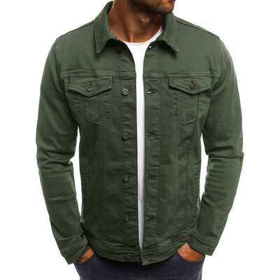 

Mens Long Sleeves Ripped Denim Jean Jacket Plus Size Button Down Slim Fit Tops