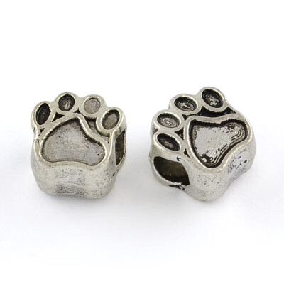 

Tibetan Style Zinc Alloy Dog Paw Prints European Beads Lead Free & Cadmium Free Antique Silver 11x106x75mm Hole 48mm