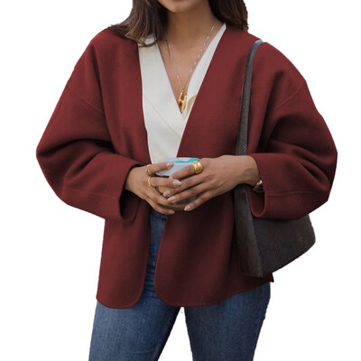 

Women Fashion Cardigan Wool Coat Soild Color Casual Loose Long Sleeve Jacket Tops