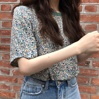 

Women Velvet T-shirt Print small white Flowers Casual shirt Short Sleeve O-neck Summer t shirt tops tees
