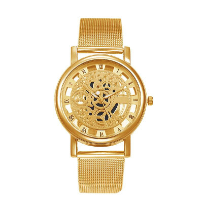 

Fashion Metal Mesh Band Watch Men Vintage Hollow Quartz Watch Round Dial Wrist Watch