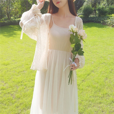 

Ladies Women Blouse 2019 Flare Sleeve Cover Ups Blouse Women Sweet Summer Lace Shawl Kimono Cardigan blusas Plus Size