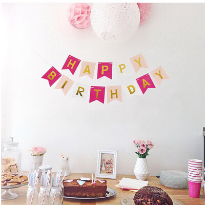 

Toponeto Pastel Perfection Garland Gold Foiled Happy Birthday Bunting Banner Party Decor