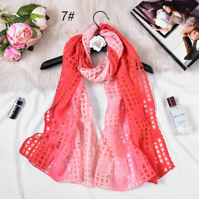 

New gradient color cut flower scarf female organza openwork lace sunscreen shawl beach towel silk scarf