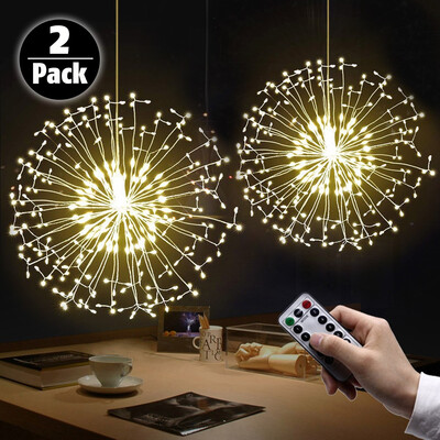 

LAMHO 2 Pack Fairy String Lights 198 LED Dandelion Firework Lights Battery Operated Hanging Starburst Light 8 Modes Dimmable wi