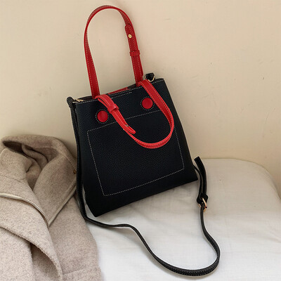 

Retro minimalist bag fashion contrast Tote bag new 2019 atmosphere litchi pattern womens bag shoulder Messenger bag