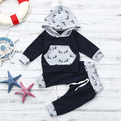 

2pcs Toddler Baby Boy Girl Clothes Set Print Hoodie TopsPants Outfits