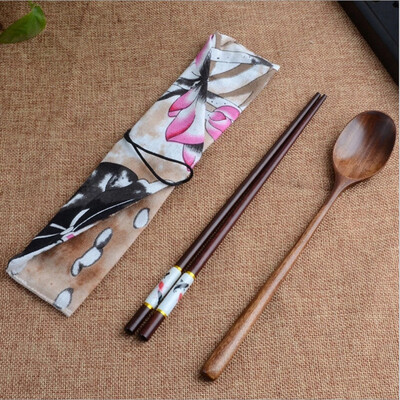 

JPGIF Japanese Vintage Wooden Chopsticks Spoon Tableware 2pcs Set New Gift