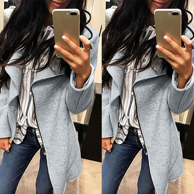 

Toponeto Womens Long Sleeve Irregular Full-Zip Coat Lapel Outwear Casual Winter Coat