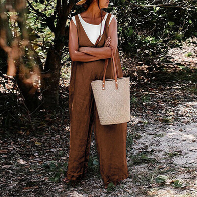 

Starmoon Women Sexy Loose Sleeveless Rompers Casual Solid High Waist Long Jumpsuit