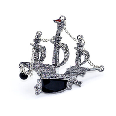 

Punk Vintage Silver Plated Alloy Sailing Boat Ship Pirate Vessel Dragon Brooch Pin Unisex Crystal Best Gifts for Both Women Men