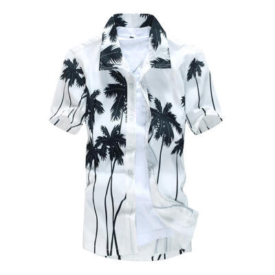 

Summer Hawaiian Mens Hawaii Beach Shirt Chemise Homme Coconut Palm Prints Loose Casual Short Sleeve Shirts